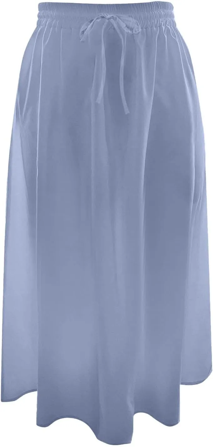 Womens Pleated A Line Midi Skirt with Pockets Elastic High Waisted Boho Casual Fashion Loose Fit Elegant Skirts
