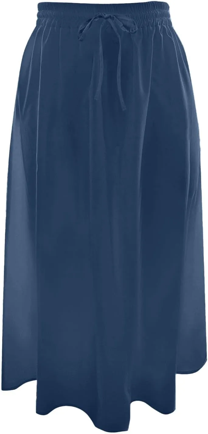 Womens Pleated A Line Midi Skirt with Pockets Elastic High Waisted Boho Casual Fashion Loose Fit Elegant Skirts
