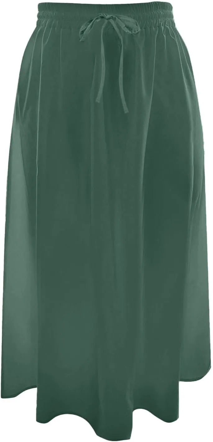Womens Pleated A Line Midi Skirt with Pockets Elastic High Waisted Boho Casual Fashion Loose Fit Elegant Skirts
