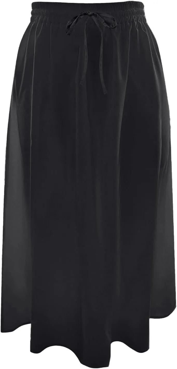 Womens Pleated A Line Midi Skirt with Pockets Elastic High Waisted Boho Casual Fashion Loose Fit Elegant Skirts