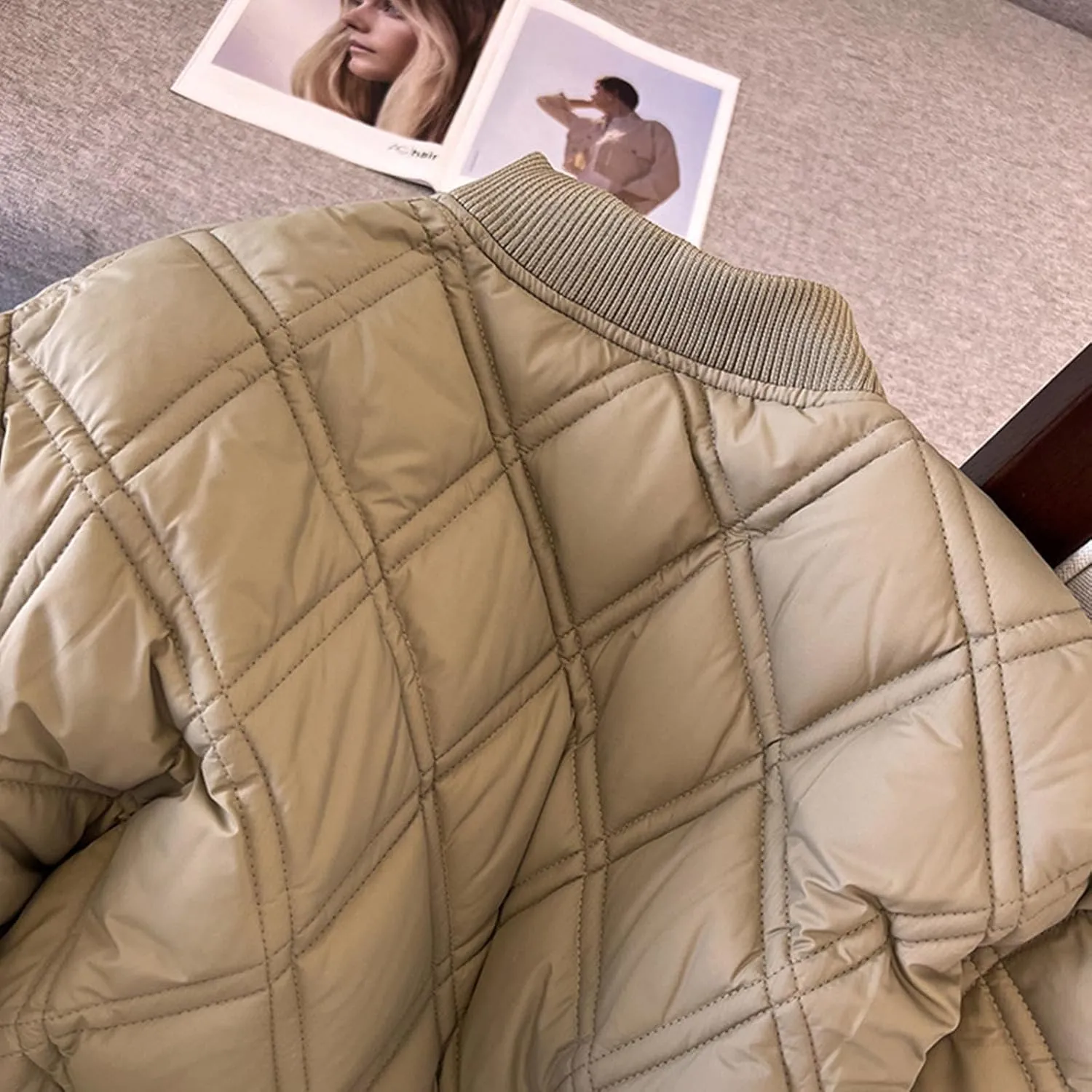 Women's Quilted Jackets Lightweight Button Down Winter Down Coats Trendy Oversized Casual Bomber Jacket with Pockets