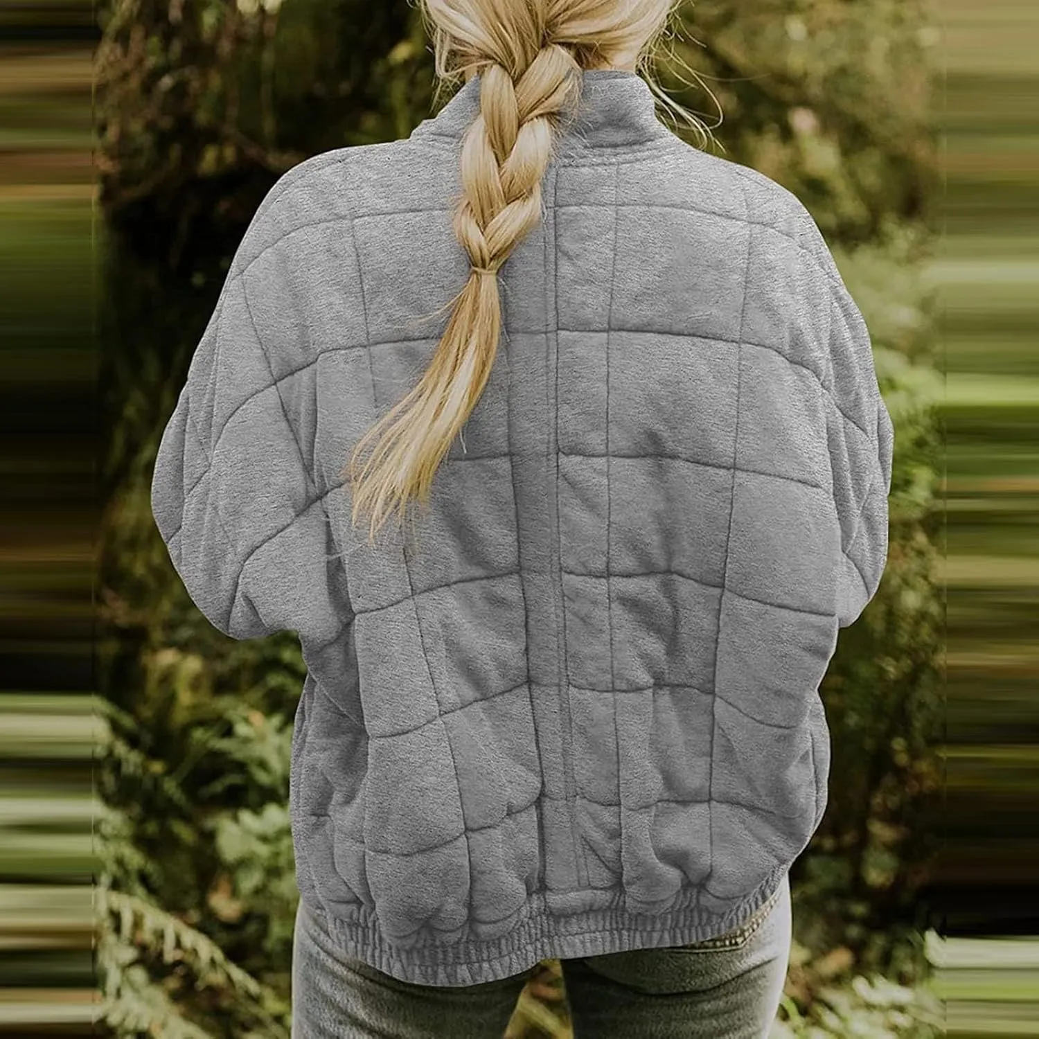 Women's Quilted Puffer Jacket Zip Up Oversized Lightweight Stand Collar Padded Down Coat Winter Loose Warm Outerwear