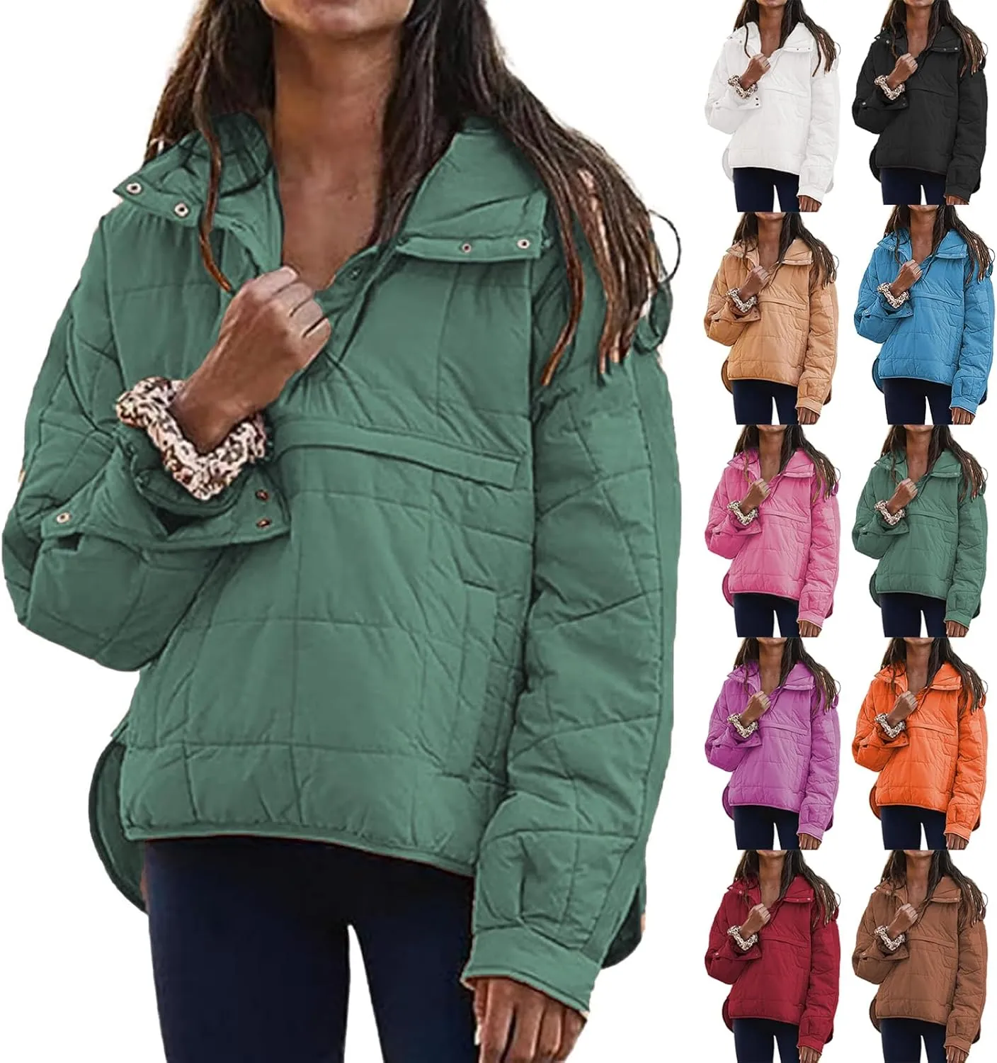 Womens Quilted Pullover Puffer Jacket Oversized Hooded Sweatshirt Jackets Lightweight Packable Down Coat Winter Tops