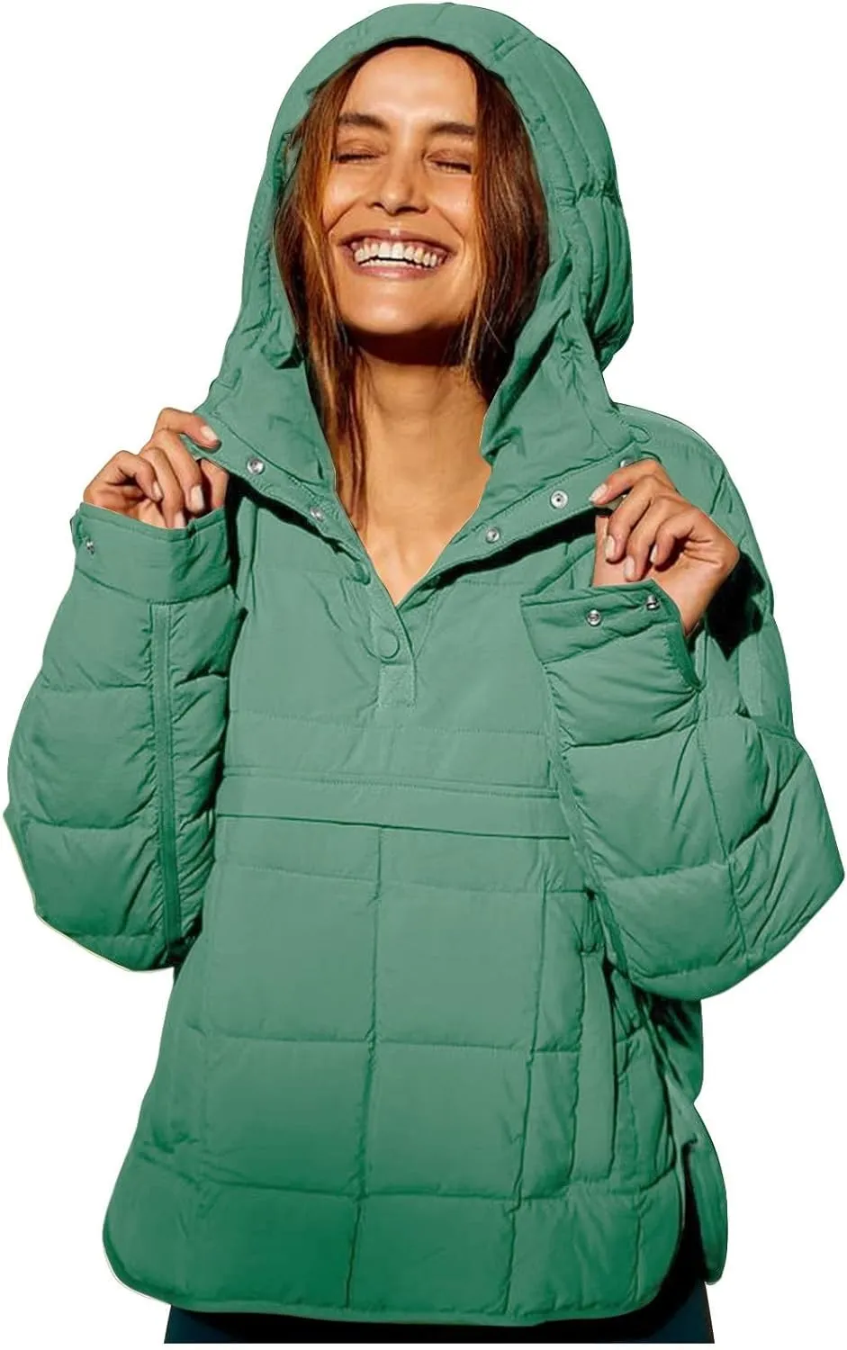 Womens Quilted Pullover Puffer Jacket Oversized Hooded Sweatshirt Jackets Lightweight Packable Down Coat Winter Tops