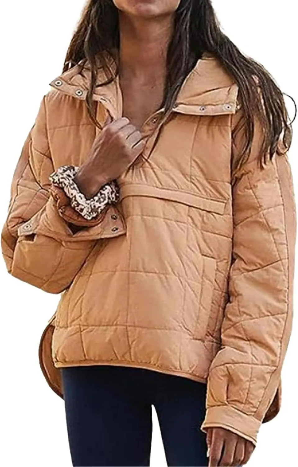 Womens Quilted Pullover Puffer Jacket Oversized Hooded Sweatshirt Jackets Lightweight Packable Down Coat Winter Tops