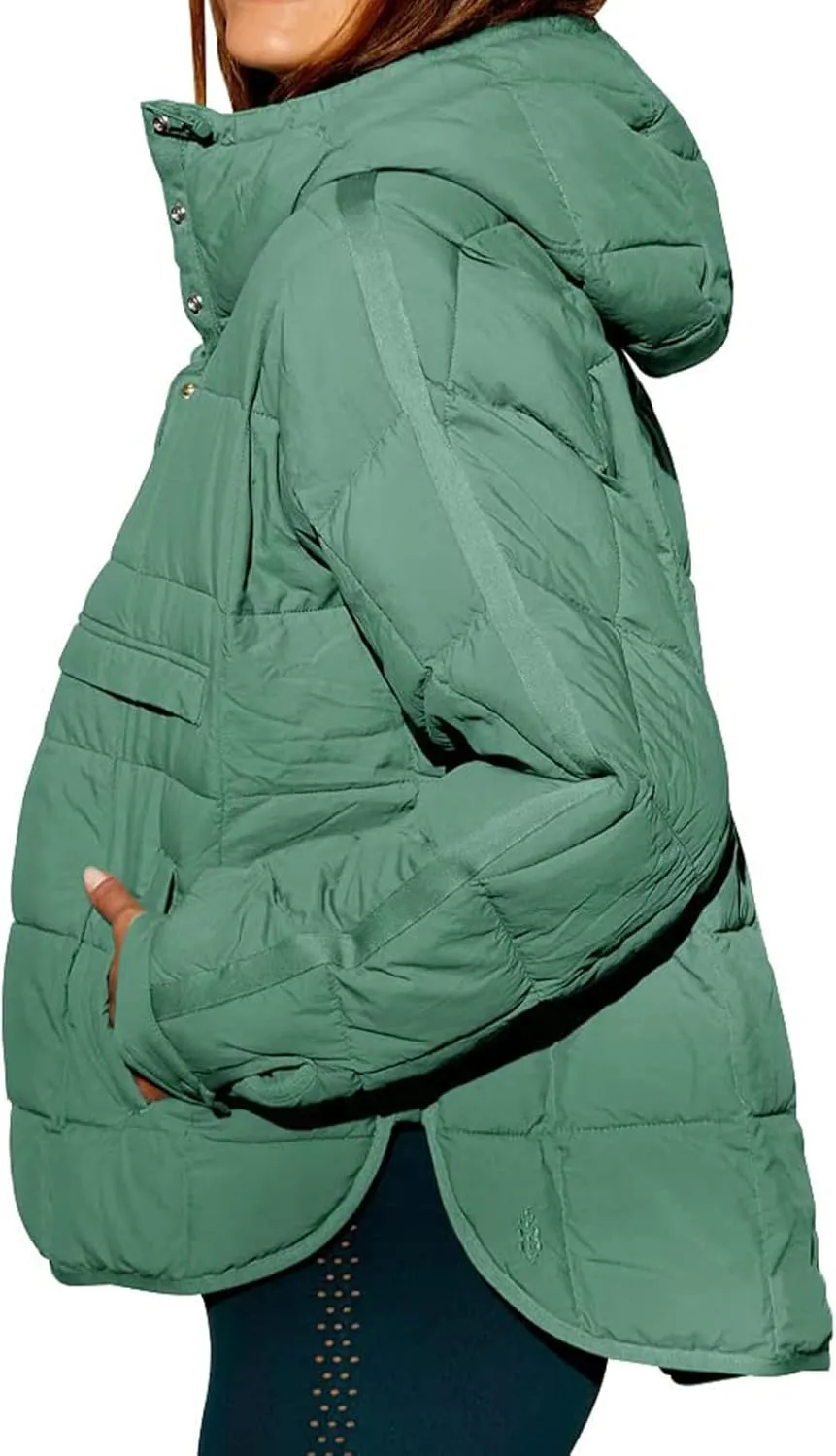 Womens Quilted Pullover Puffer Jacket Oversized Hooded Sweatshirt Jackets Lightweight Packable Down Coat Winter Tops