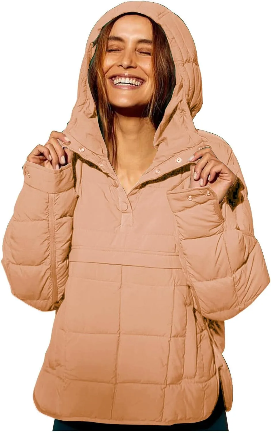 Womens Quilted Pullover Puffer Jacket Oversized Hooded Sweatshirt Jackets Lightweight Packable Down Coat Winter Tops