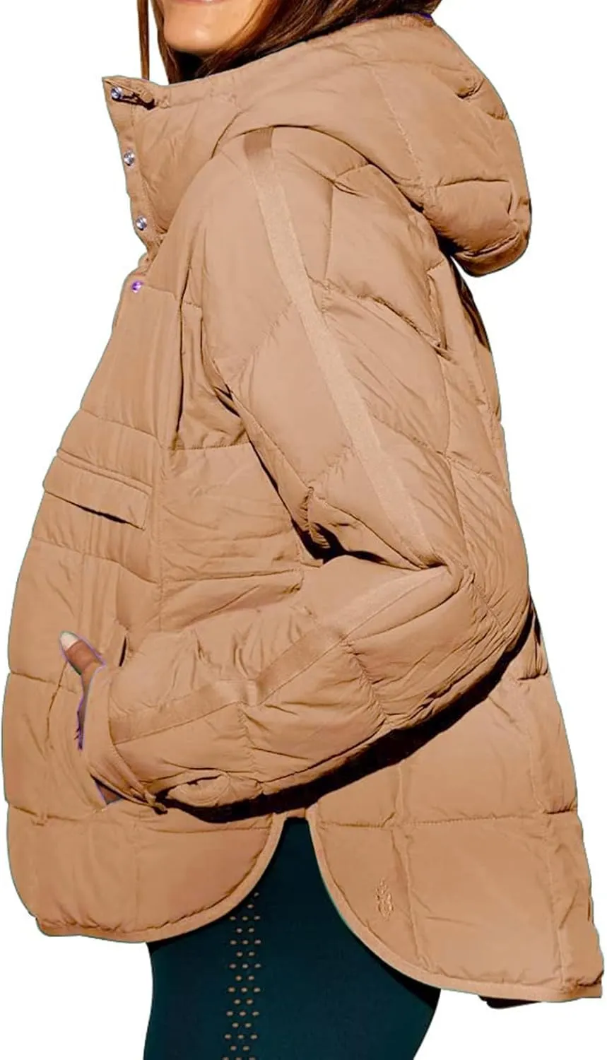 Womens Quilted Pullover Puffer Jacket Oversized Hooded Sweatshirt Jackets Lightweight Packable Down Coat Winter Tops
