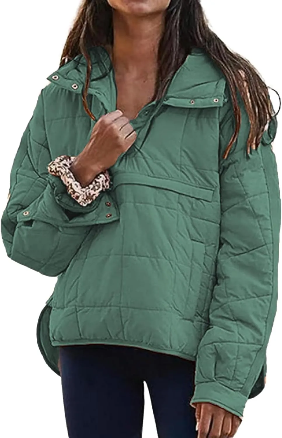 Womens Quilted Pullover Puffer Jacket Oversized Hooded Sweatshirt Jackets Lightweight Packable Down Coat Winter Tops