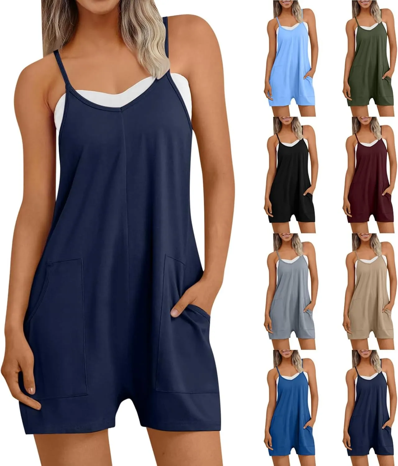 Womens Rompers for Summer 2025 Loose Sleeveless Overalls Jumpers Spaghetti Strap Shorts Jumpsuit Loose Beach Outfits