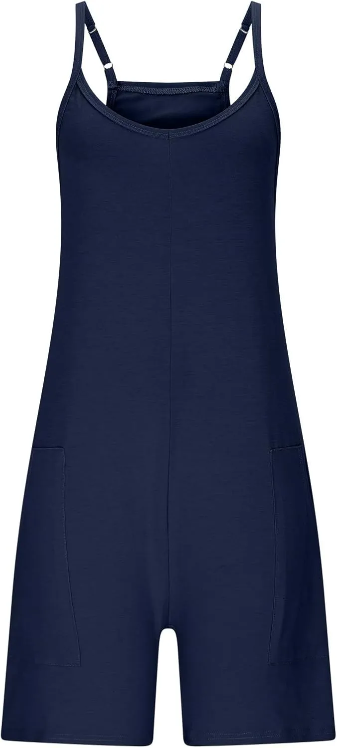 Womens Rompers for Summer 2025 Loose Sleeveless Overalls Jumpers Spaghetti Strap Shorts Jumpsuit Loose Beach Outfits