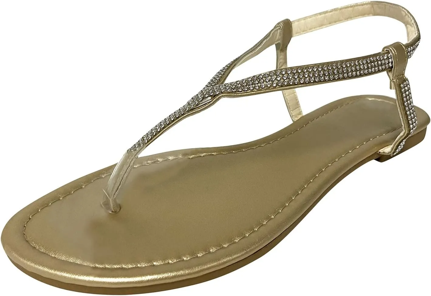 Women's Sandals Rhinestone Flat Summer Shoes T-Strap Thong Bohemian Casual Dressy Comfortable Sandals for Women