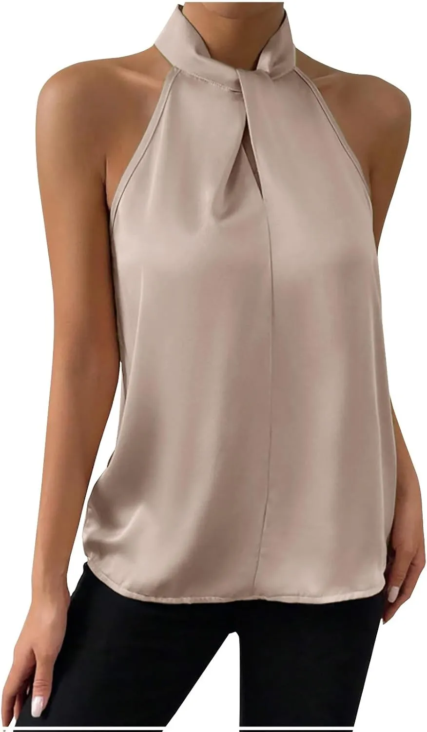 Women's Silk Satin Tank Sexy Elegant Halterneck T Shirts Fashion Sleeveless Shirts Tops Casual Summer Dressy Blouse