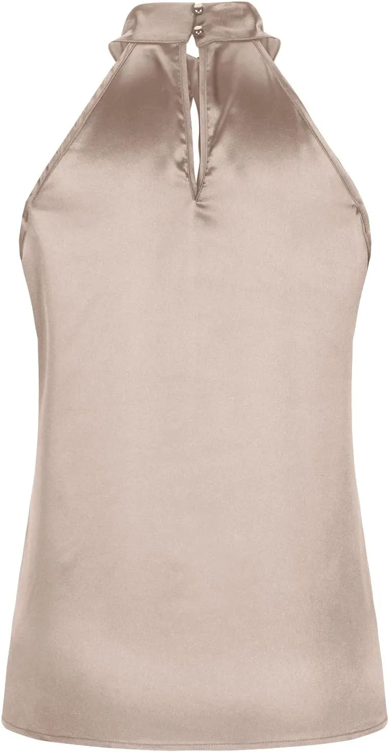 Women's Silk Satin Tank Sexy Elegant Halterneck T Shirts Fashion Sleeveless Shirts Tops Casual Summer Dressy Blouse