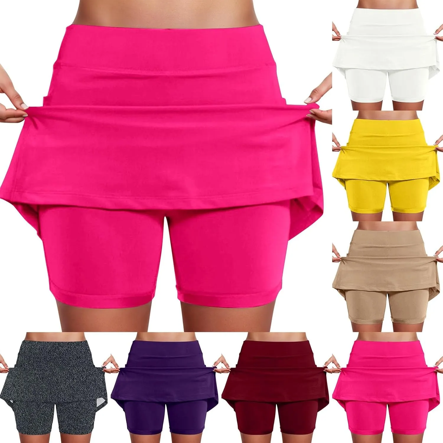 Womens Skorts with Pockets High Waist Athletic Sports Pants Skirts with Shorts Underneath Yoga Culottes