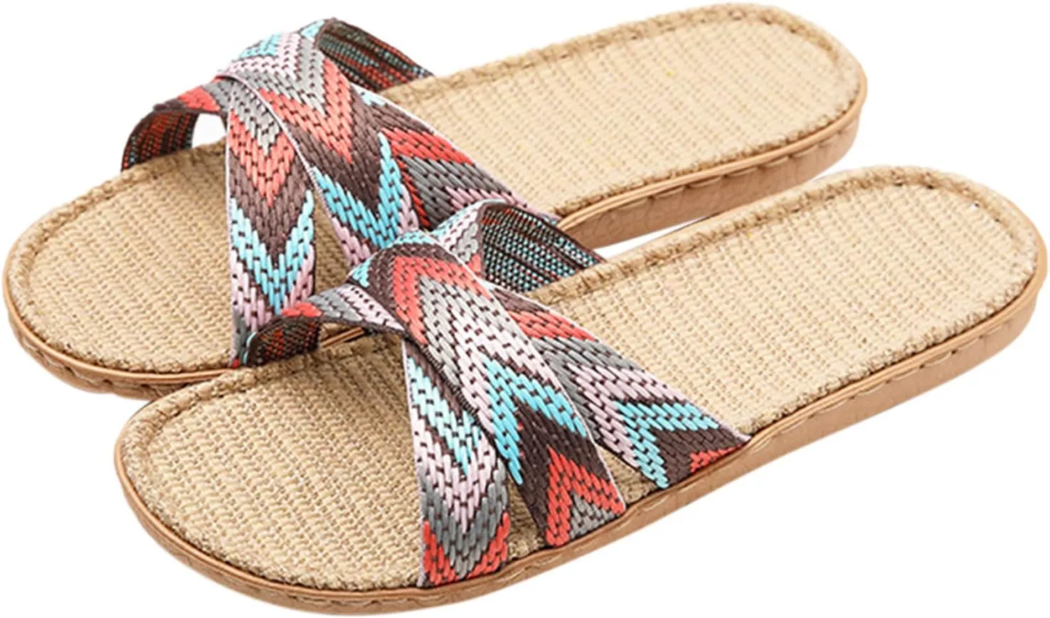 Womens Slippers Summer Beach Flat Slippers Flax Cross House Shoes Breathable Outdoor Sandals Vacation Bohemia Shoes