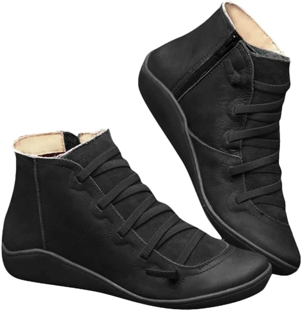 Womens Snow Boots Ankle Womens Booties Fall 2024 Ankle Boots for Women No Heel Wedge Bootie for Women Comfortable Flat Bottom Fashion Square Toe Slip On Side Zipper