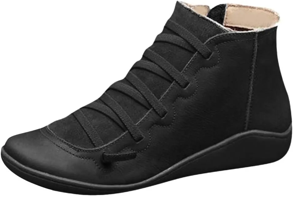 Womens Snow Boots Ankle Womens Booties Fall 2024 Ankle Boots for Women No Heel Wedge Bootie for Women Comfortable Flat Bottom Fashion Square Toe Slip On Side Zipper