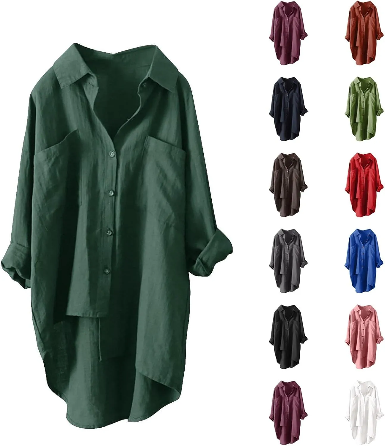 Women's Solid Color Shirts Business Single Breasted High Low Irregular Hem Long Sleeve Loose Blouse Office Work Tops