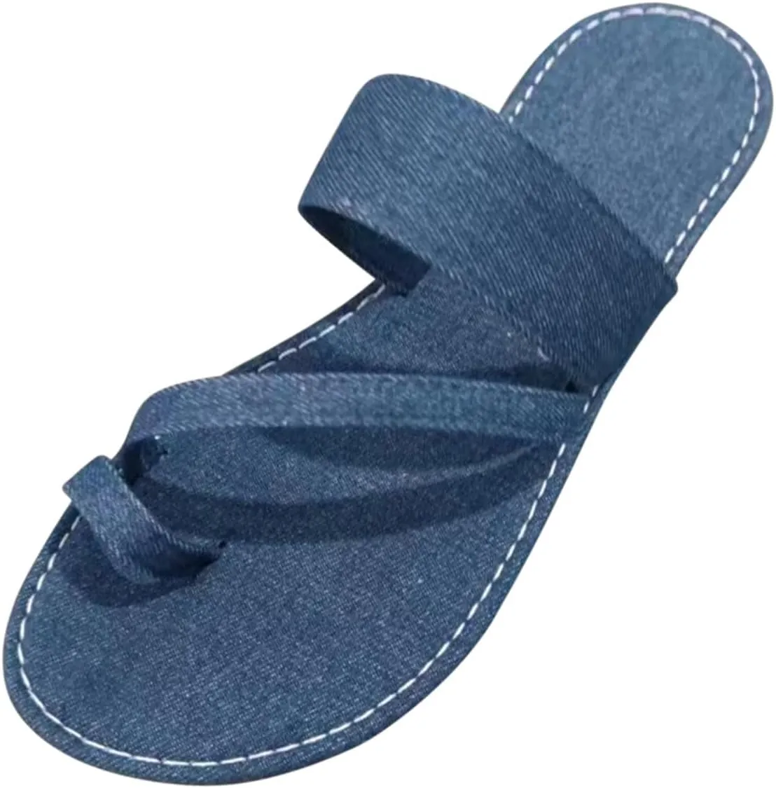 Women's Solid Toe Ring Sandal Strappy Textured Trendy Summer Slipper Flat Elegant Slip on Shoe Vacation Beach Sandals