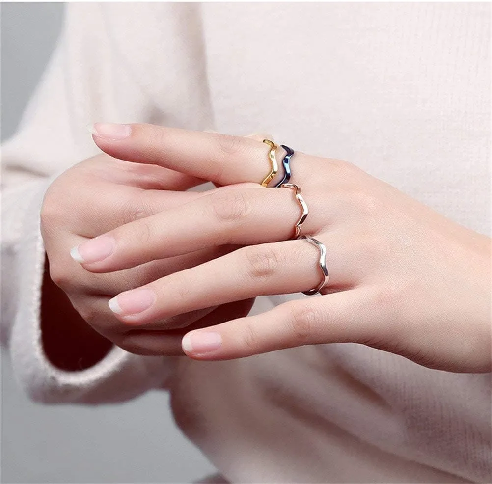 Women's Stainless Steel 2MM Thin Knuckle Midi Stacking Rings Wave Design Engagement Wedding Bands