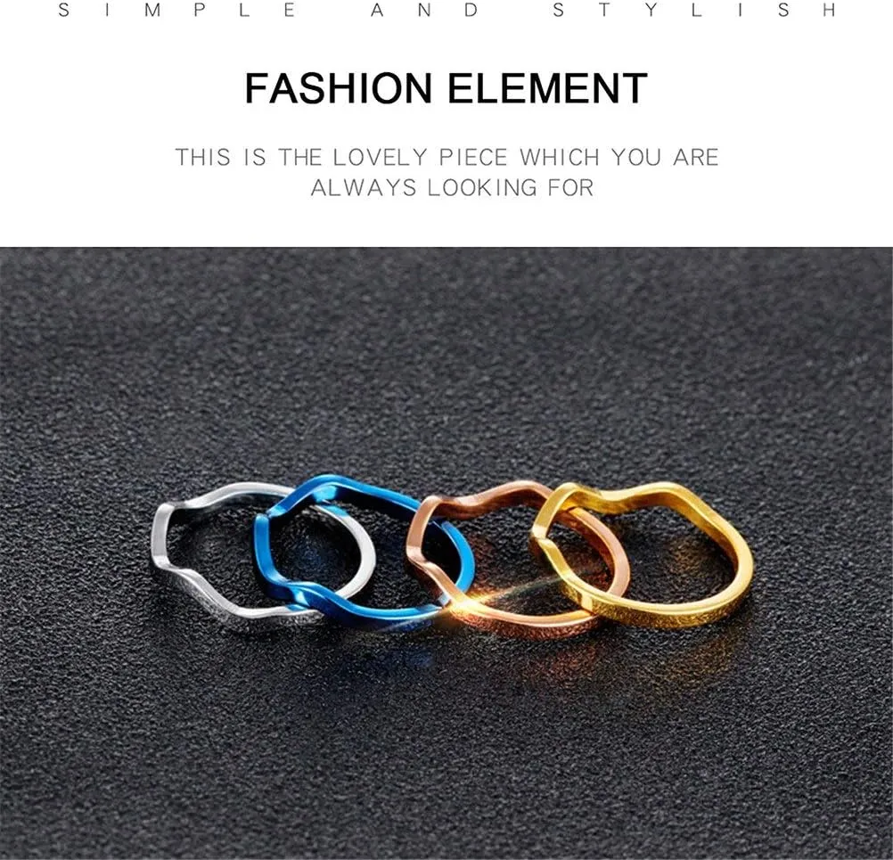 Women's Stainless Steel 2MM Thin Knuckle Midi Stacking Rings Wave Design Engagement Wedding Bands