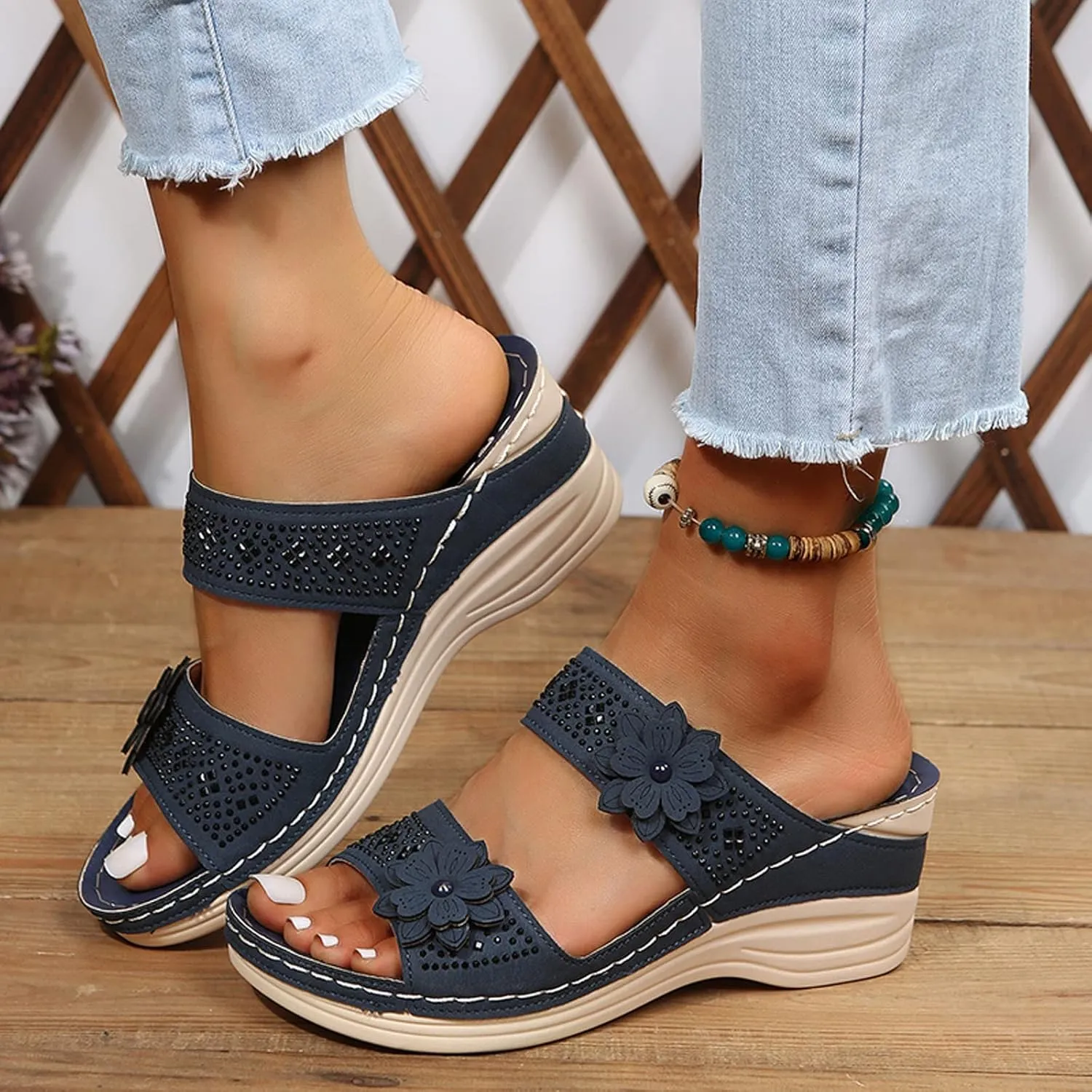 Women's Summer Sandals Arch Support Orthopedic Wedge Sandal Open Toe Slip On Platform Shoes Comfortable Walking Slides