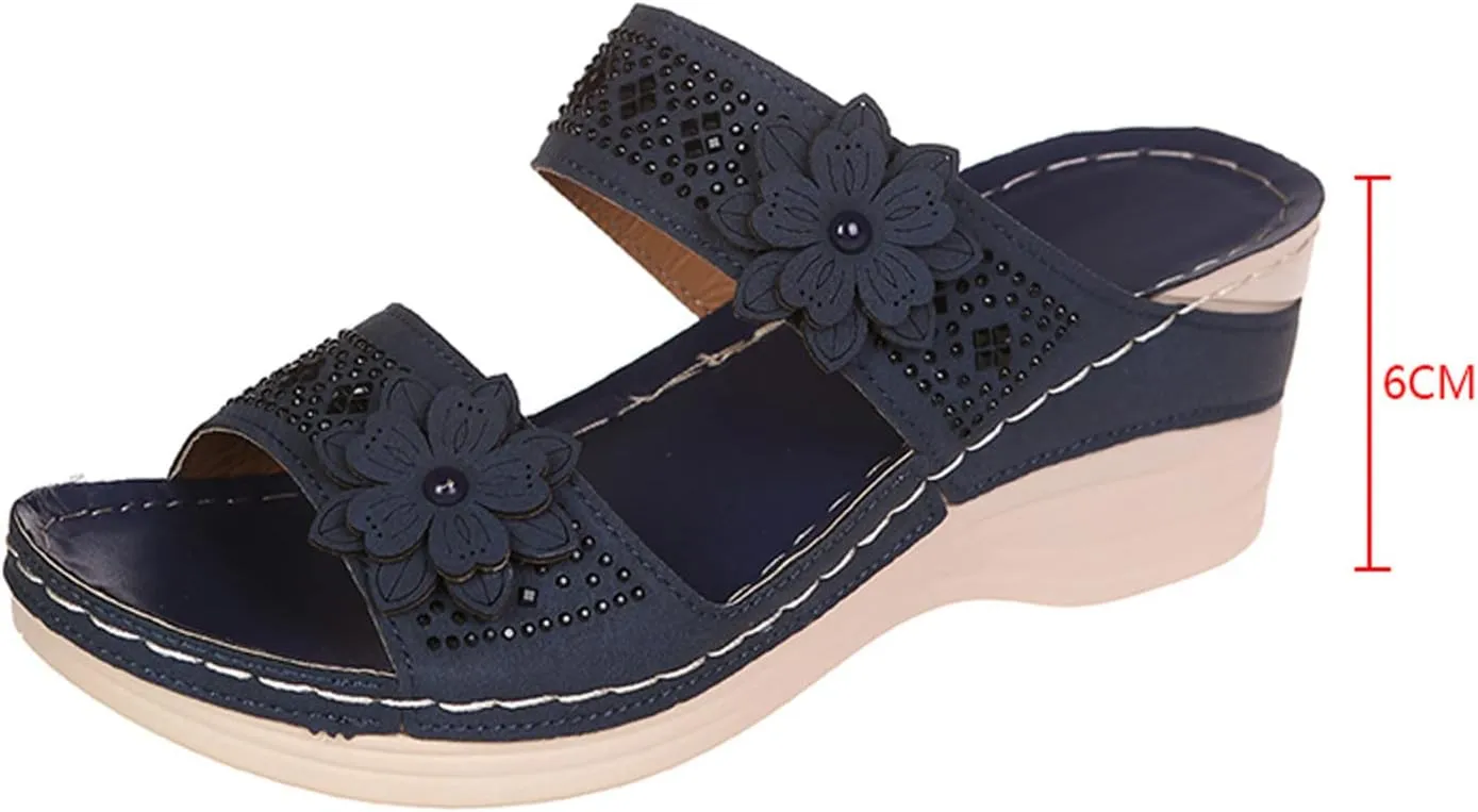 Women's Summer Sandals Arch Support Orthopedic Wedge Sandal Open Toe Slip On Platform Shoes Comfortable Walking Slides