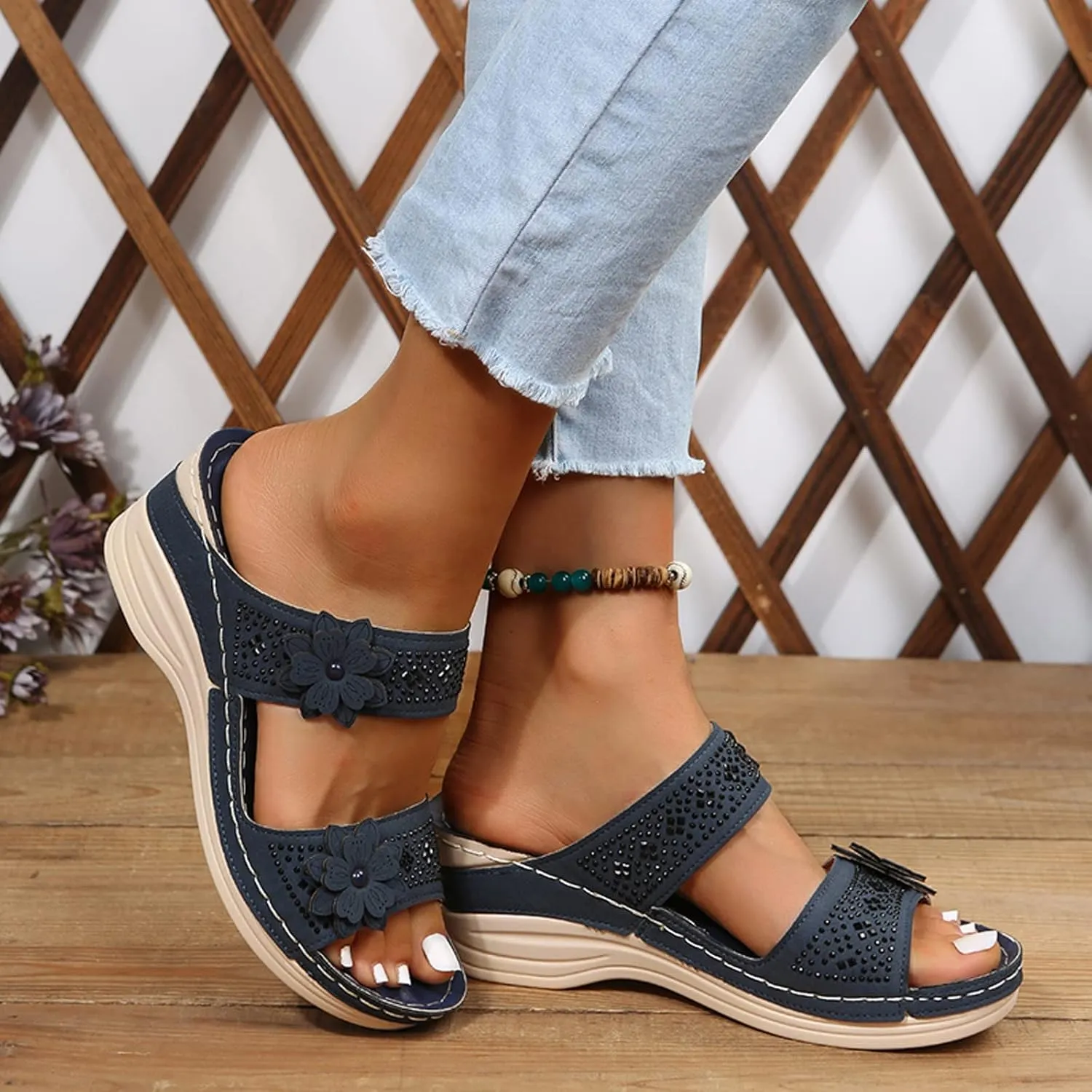 Women's Summer Sandals Arch Support Orthopedic Wedge Sandal Open Toe Slip On Platform Shoes Comfortable Walking Slides