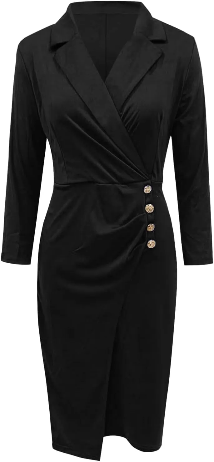 Women's Summer Soild Midi Bodycon Dresses Half Puff Sleeve Ruched Bodycon Cocktail Party Pencil Formal Dress