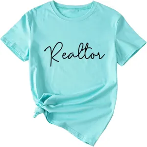 Womens Summer Tops Realtor Letter Graphic Tshirts Going Out Short Sleeve Tees Business Casual Outfits Blouses