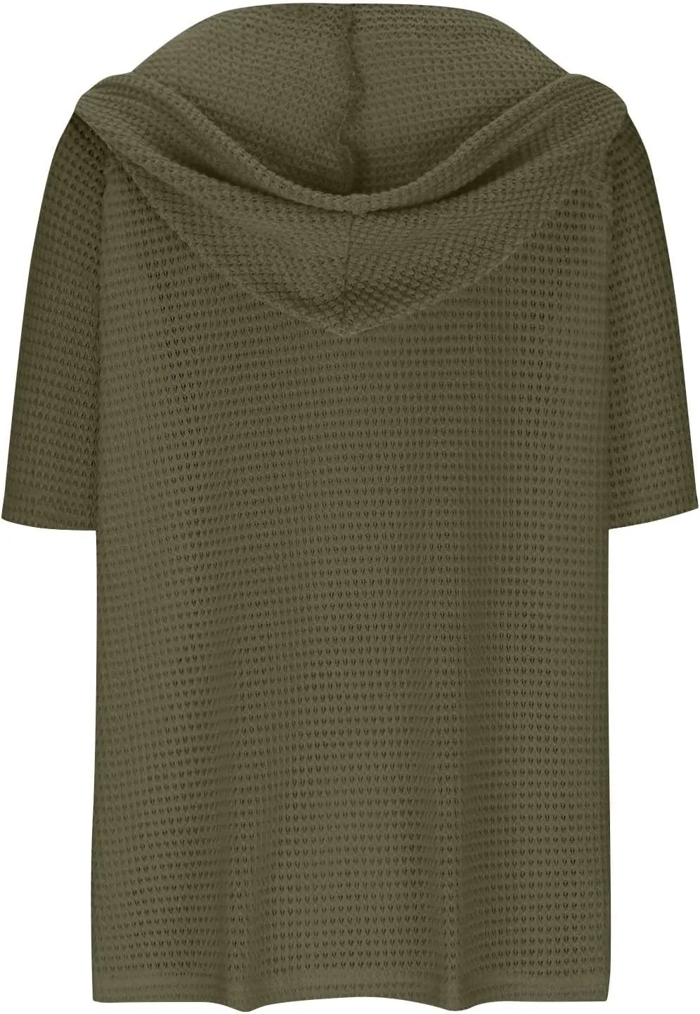 Womens Summer Waffle Knit Short Sleeve Tops Lightweight Drawstring Hoodies Button V Neck Casual Blouse Hooded Shirts