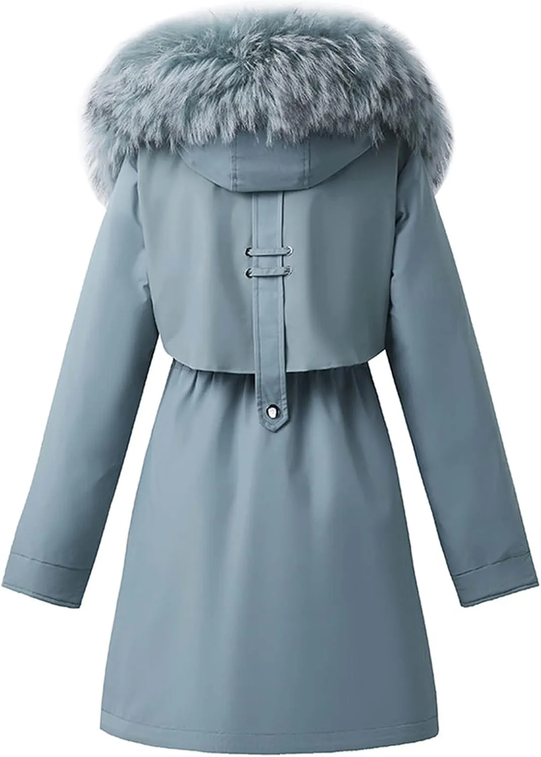 Women's Warm Fleece Parka Coats with Plush Hood Drawstring Waist Puffer Jackets Thicken Zip Down Winter Coat Plus Size