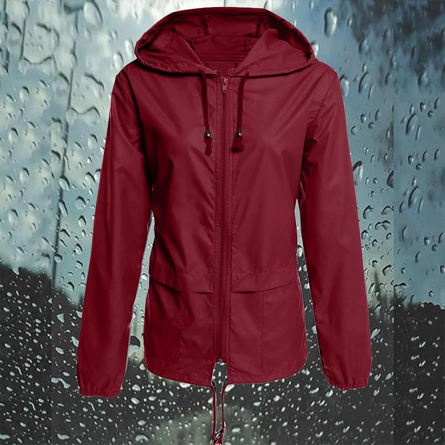 Women's Waterproof Rain Jacket Lightweight Hooded Raincoat Hiking Travel Outdoor Windbreaker Packable Travel Jacket