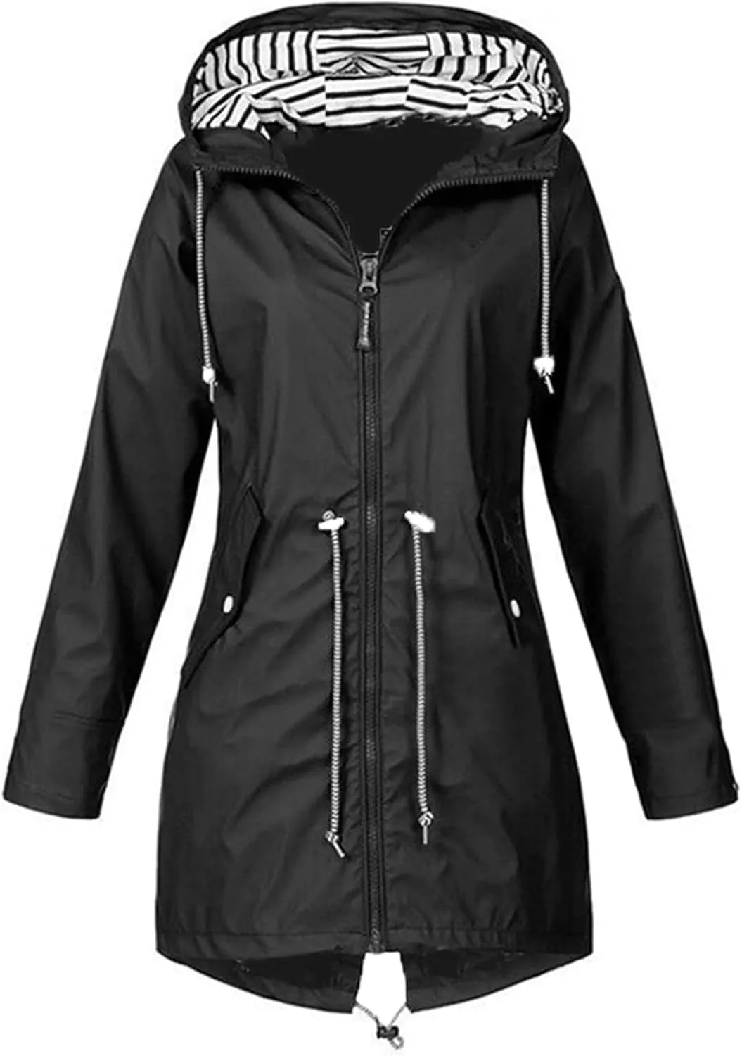 Women's Waterproof Rain Jacket Lightweight Hooded Windproof Jaket Adjustable Hiking Outdoor Windbreaker with Pockets