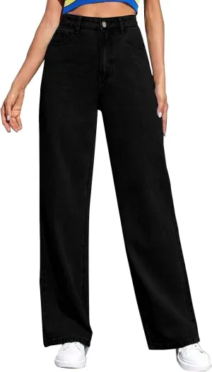 Women's Wide Leg Jeans Casual High Waisted Straight Leg Stretchy Denim Pants Lightweight Trendy Jeans with Pockets