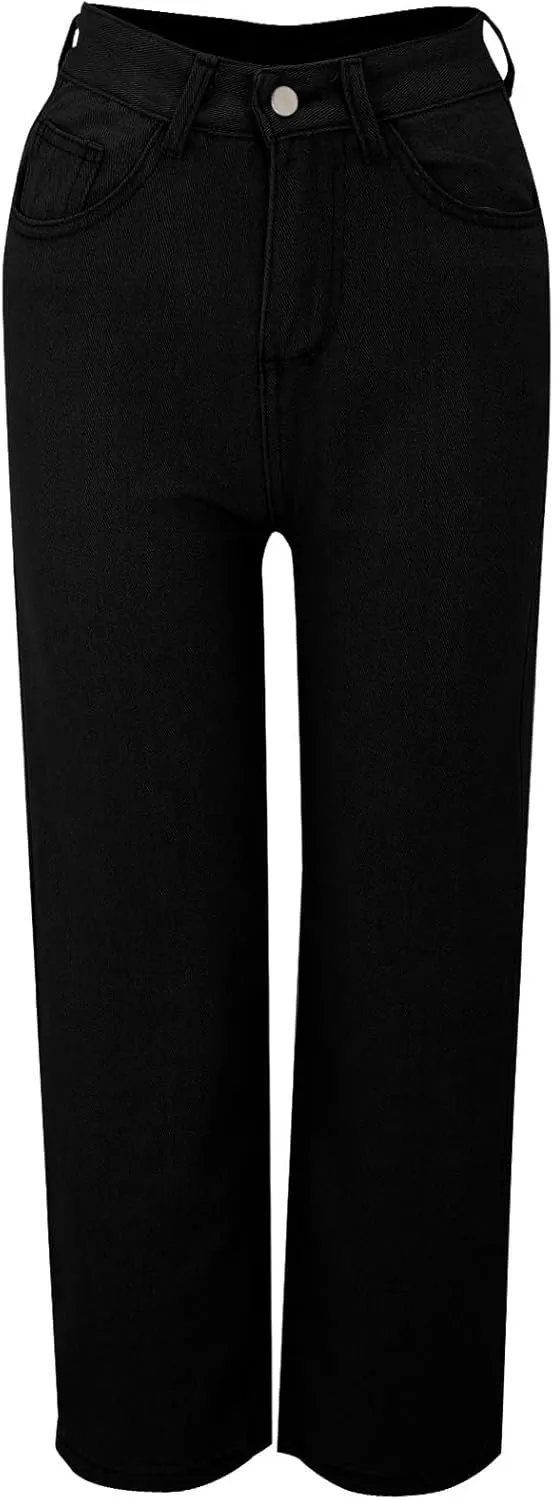 Women's Wide Leg Jeans Casual High Waisted Straight Leg Stretchy Denim Pants Lightweight Trendy Jeans with Pockets