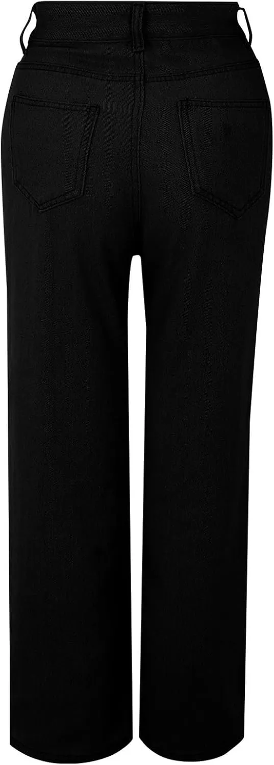 Women's Wide Leg Jeans Casual High Waisted Straight Leg Stretchy Denim Pants Lightweight Trendy Jeans with Pockets