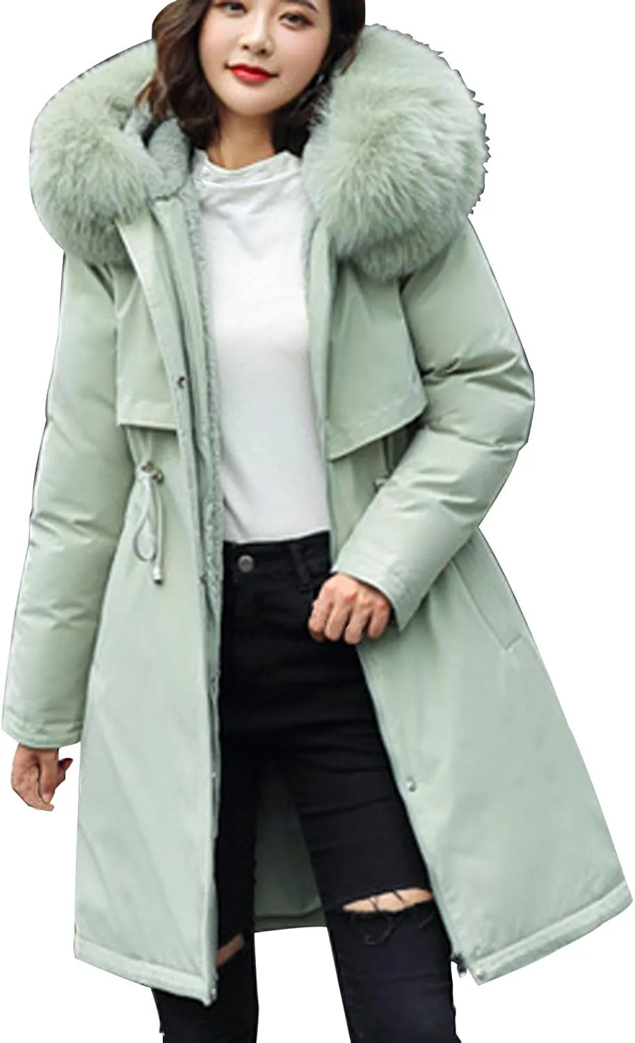 Women's Winter Thicken Coat Warm Puffer Jacket Padded Quilted Jacket With Faux Fur Hood Parka Outerwear Long Down Coats