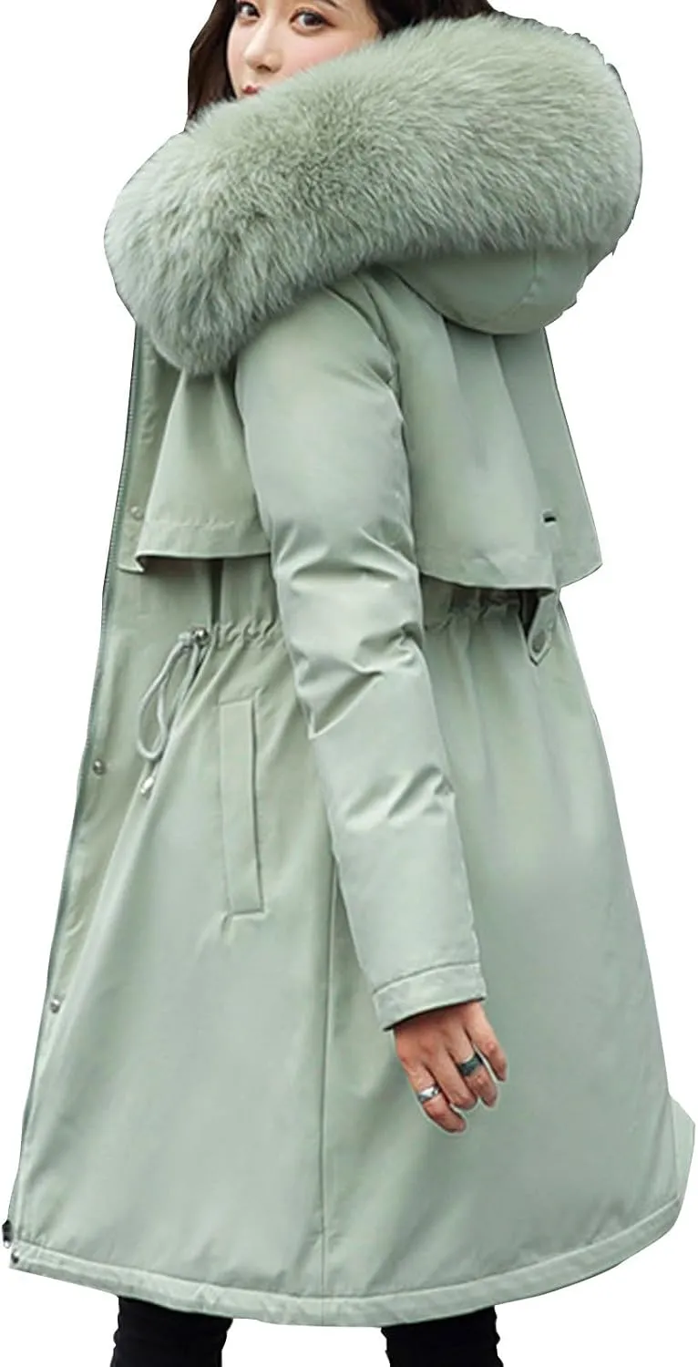 Women's Winter Thicken Coat Warm Puffer Jacket Padded Quilted Jacket With Faux Fur Hood Parka Outerwear Long Down Coats