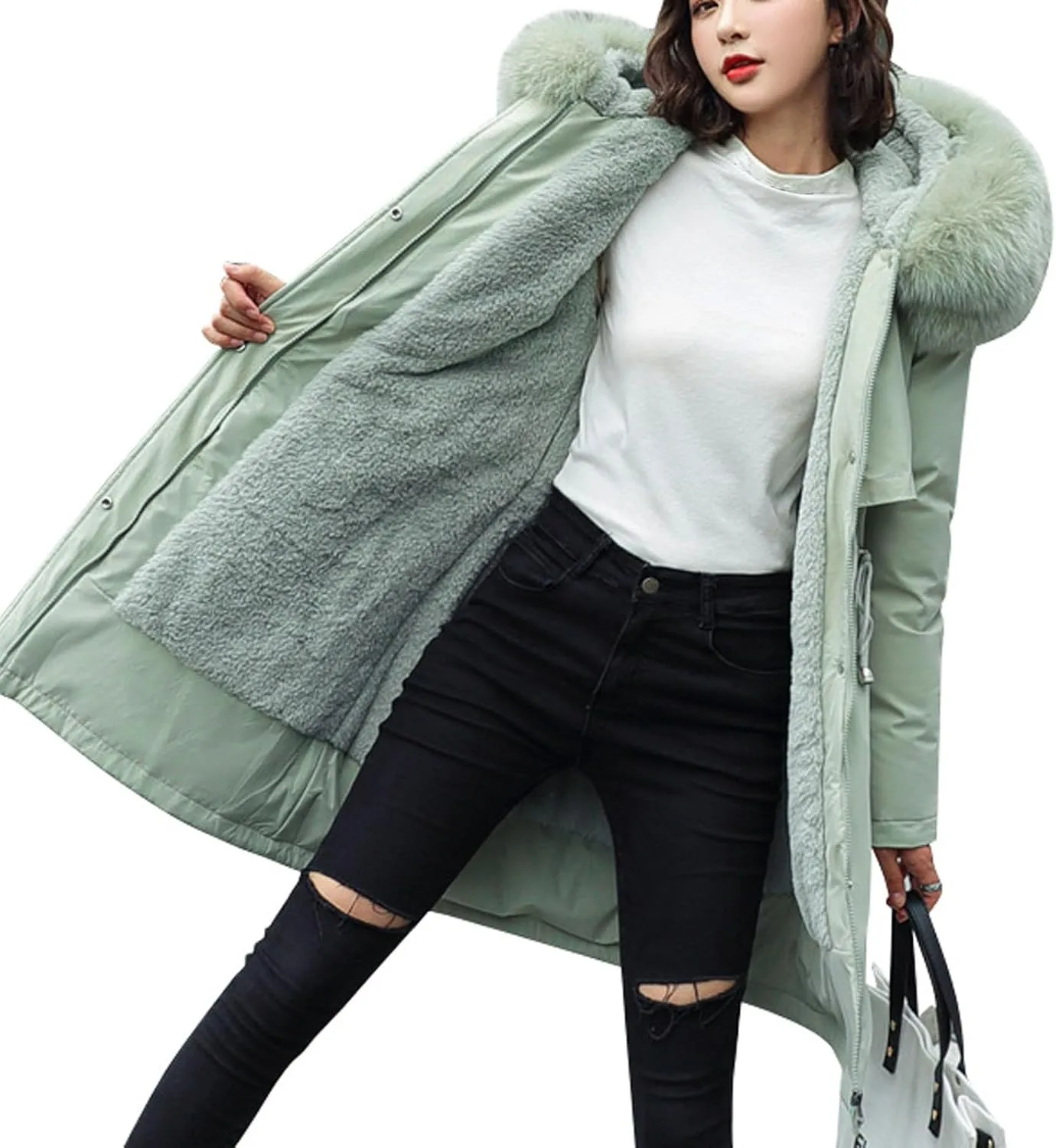 Women's Winter Thicken Coat Warm Puffer Jacket Padded Quilted Jacket With Faux Fur Hood Parka Outerwear Long Down Coats