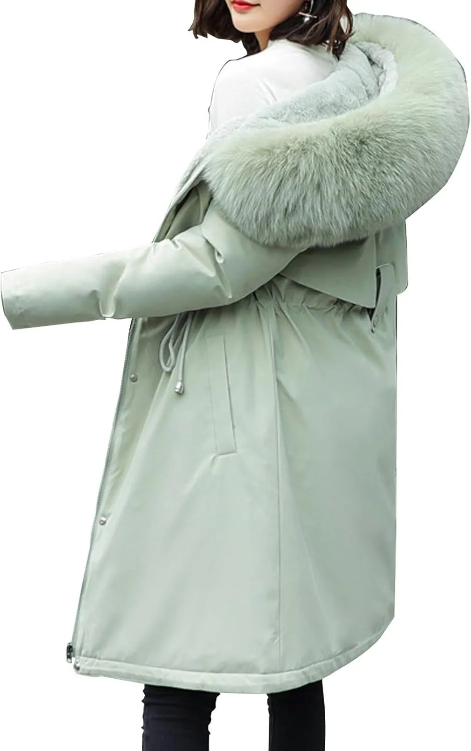 Women's Winter Thicken Coat Warm Puffer Jacket Padded Quilted Jacket With Faux Fur Hood Parka Outerwear Long Down Coats