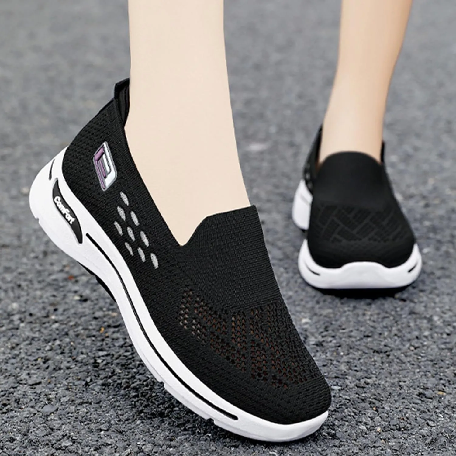 Women's Woven Orthopedic Breathable Soft Shoes Arch Support Anti-Skid Sports Sole Go Walking Slip on Diabetic Foam Hands Sneakers Daily Walk Knit Lightweight Comfortable Nurse Work Travel