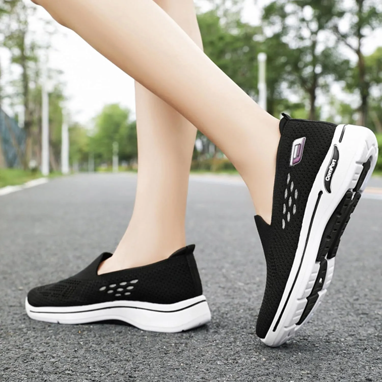 Women's Woven Orthopedic Breathable Soft Shoes Arch Support Anti-Skid Sports Sole Go Walking Slip on Diabetic Foam Hands Sneakers Daily Walk Knit Lightweight Comfortable Nurse Work Travel