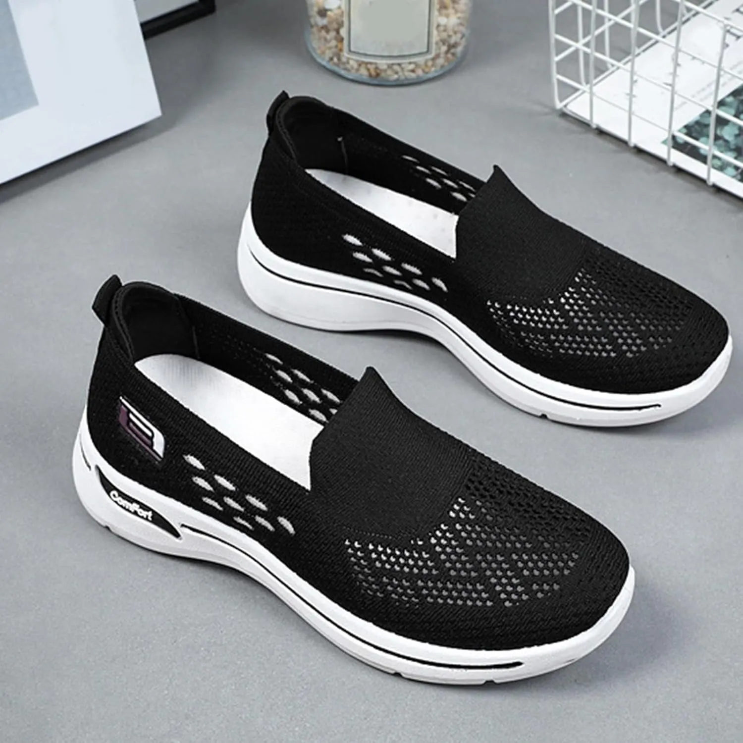 Women's Woven Orthopedic Breathable Soft Shoes Arch Support Anti-Skid Sports Sole Go Walking Slip on Diabetic Foam Hands Sneakers Daily Walk Knit Lightweight Comfortable Nurse Work Travel