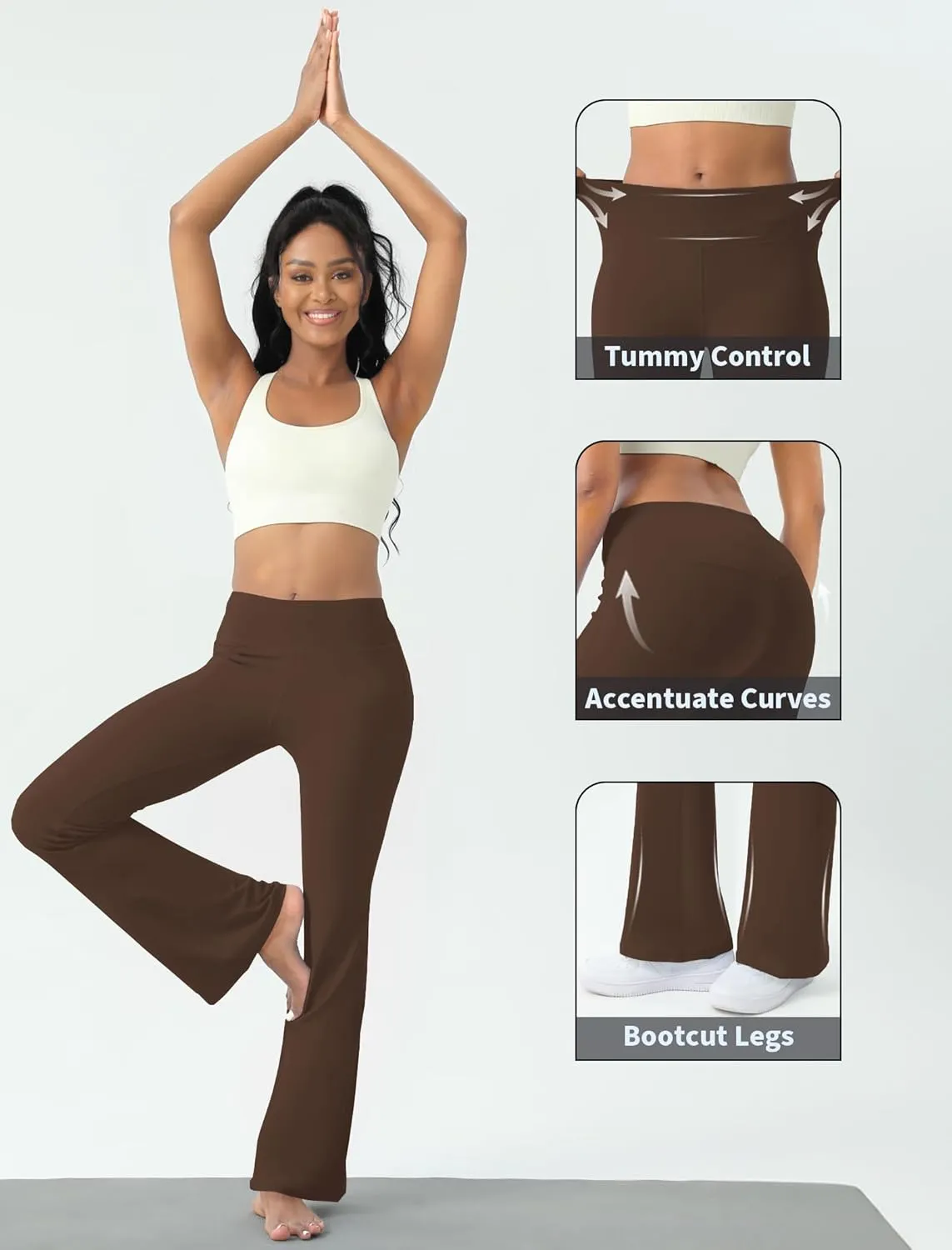 Women's Yoga Pants Bootcut Flare Leggings Flared Bell Bottom Leggings High-Waisted Workout Pants Tummy Control