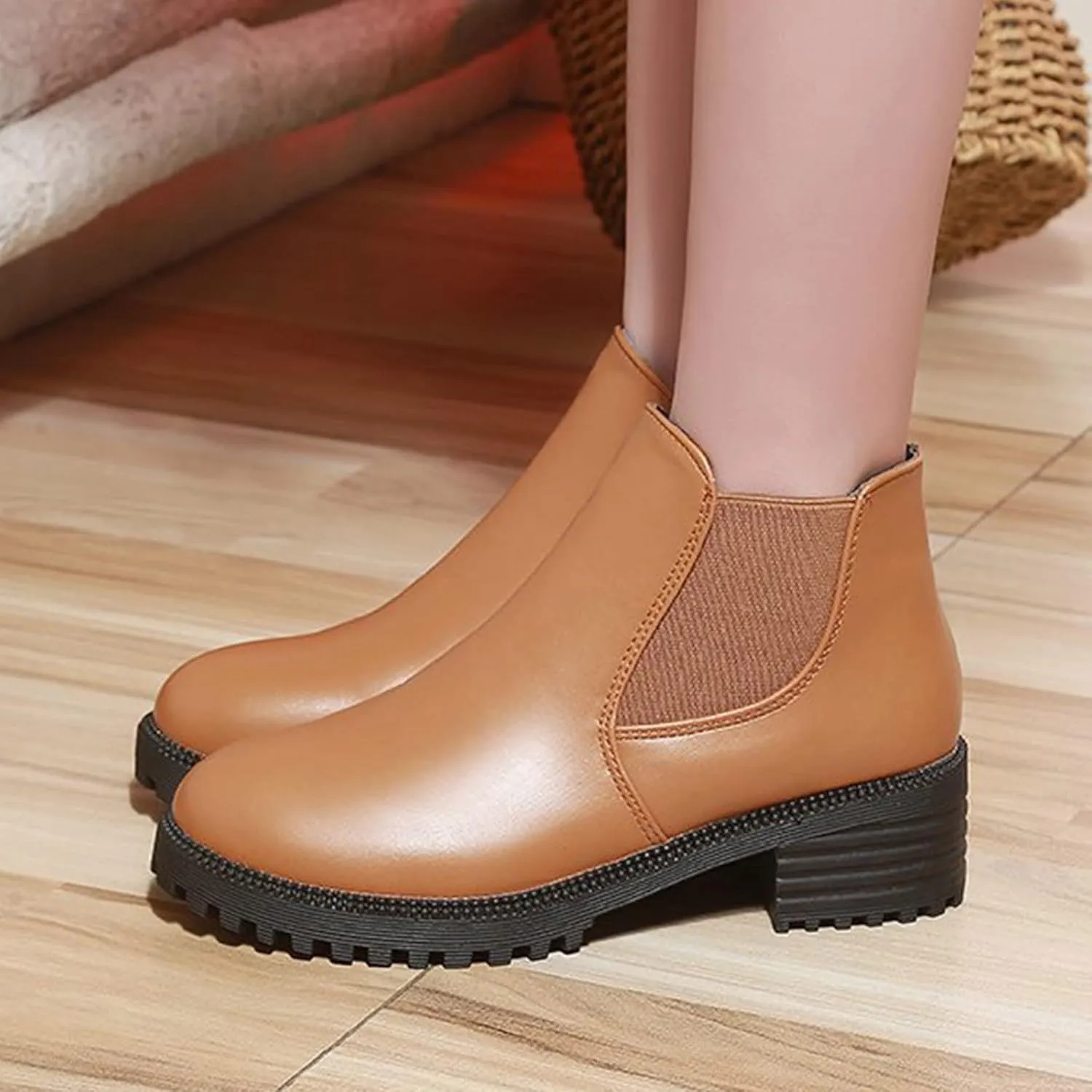 Work Boots for Women Ankle Platform Booties for Women Women's Casual Boots Womens Work Boot Lightweight Breathable Pointed Toe Stacked Mid Heel