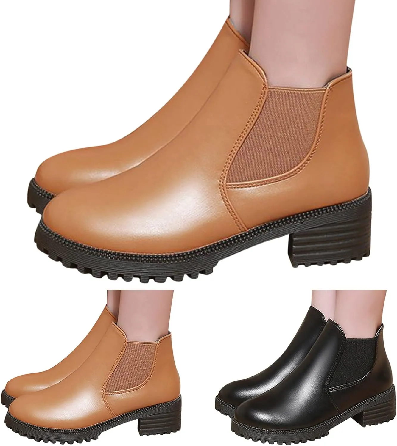 Work Boots for Women Ankle Platform Booties for Women Women's Casual Boots Womens Work Boot Lightweight Breathable Pointed Toe Stacked Mid Heel