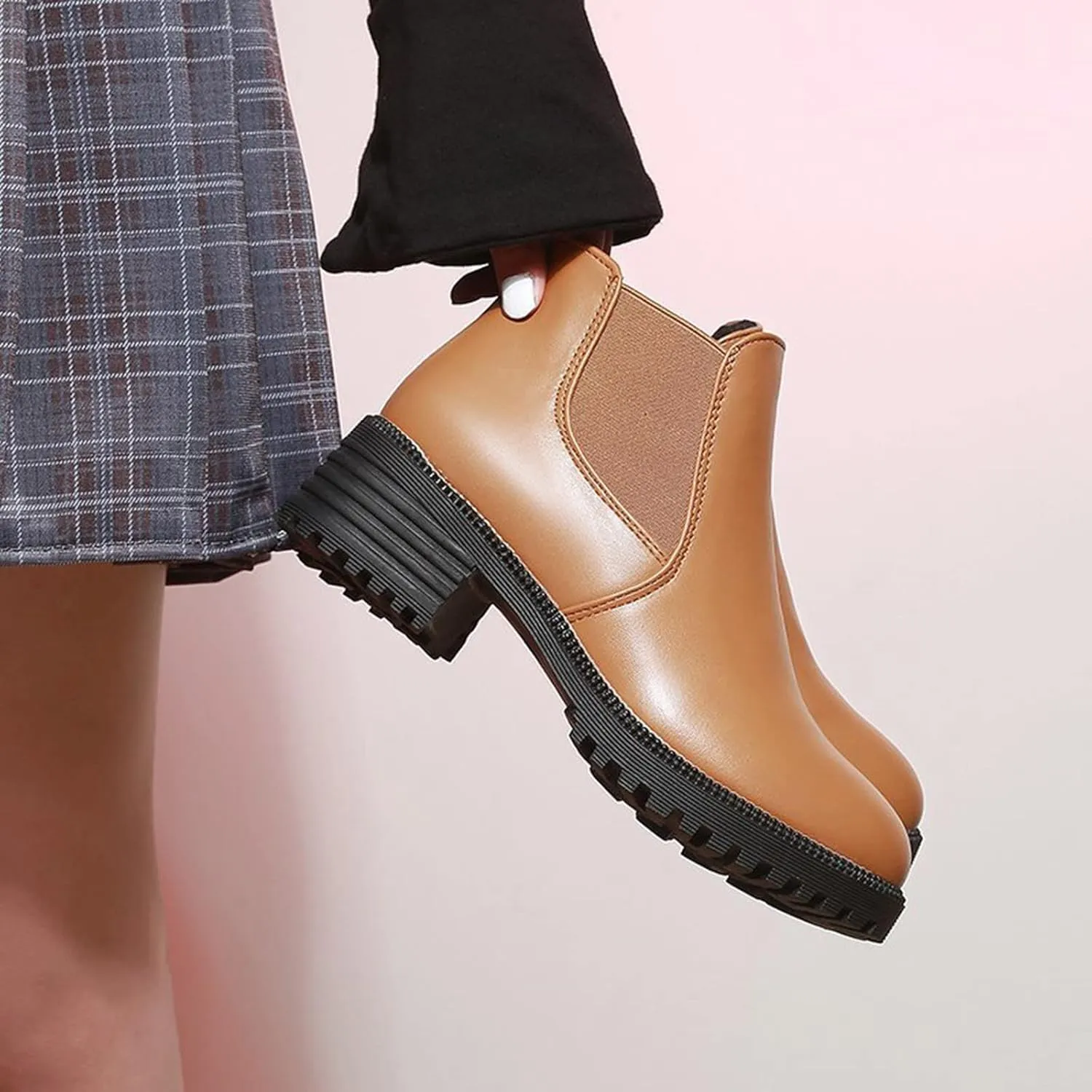 Work Boots for Women Ankle Platform Booties for Women Women's Casual Boots Womens Work Boot Lightweight Breathable Pointed Toe Stacked Mid Heel