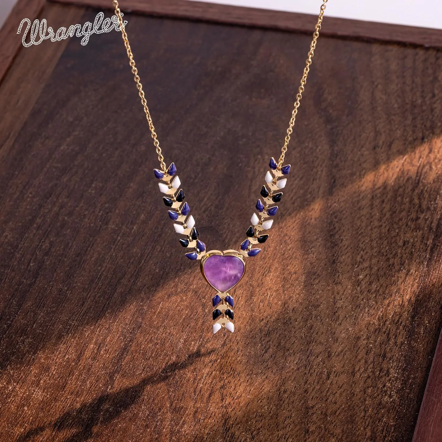 Wrangler Gold Statement Y Necklace for Women Boho 14K Plated Natural Stone Western Country Jewelry